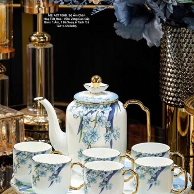 BỘ ẤM CHÉN HỌA TIẾT HOA - VIỀN VÀNG CAO CẤP